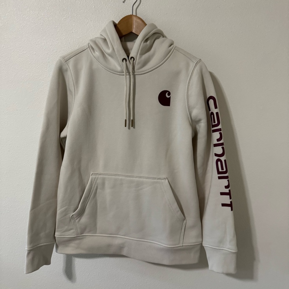 Carhartt Midweight Relaxed Graphic Spellout Hoodie Cream Burgundy-S (4-6)